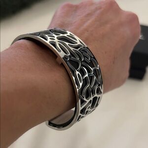 Intricate Silver and Black Cuff Bracelet
